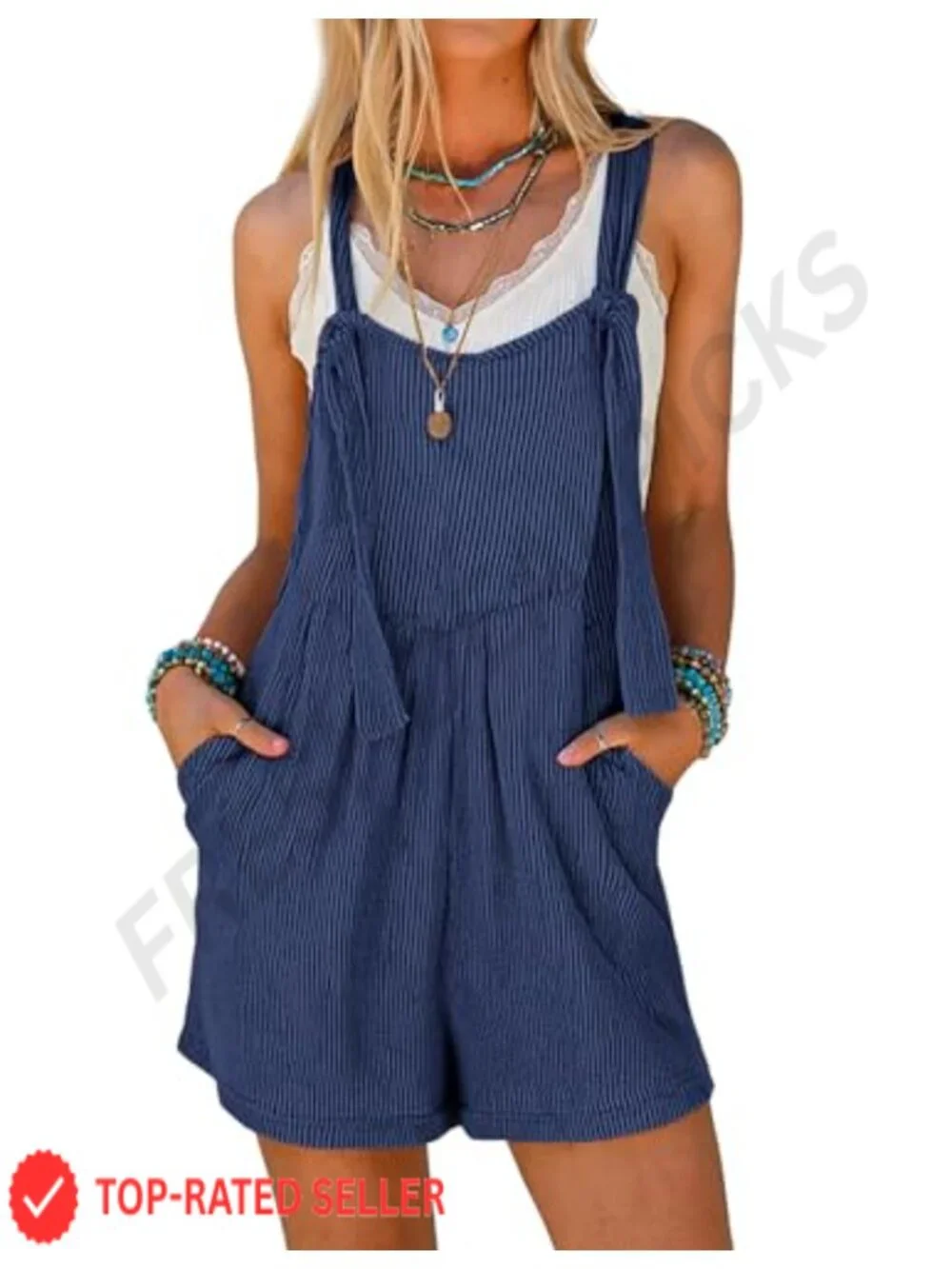 Sleeveless Ribbed Knit Jumpsuit with Pockets, Adjustable Straps, Vacation Beach